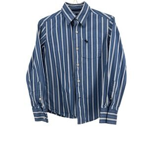 VTGE Abercrombie Youth Small Blue White Striped Long Sleeve Button Down Cotton